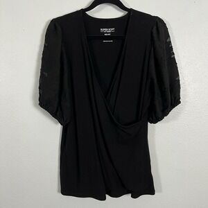 Torrid Super Soft Rib Knit‎ Black Puff Sleeve Wrap Top Size 2